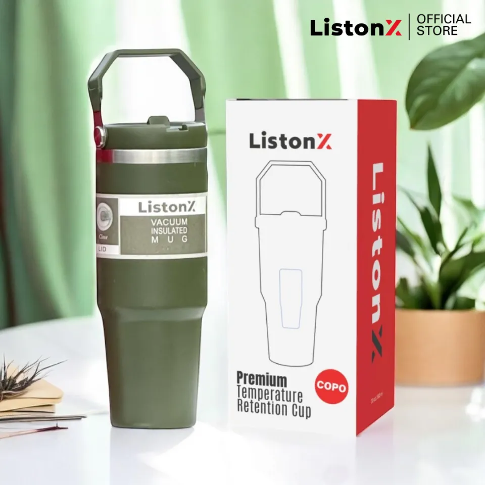 Listonx 890ml 304 Stainless Steel Handheld Thermos Insulated Vacuum Tumbler Hot Or Cold Mugater Bottle With Straw Handle