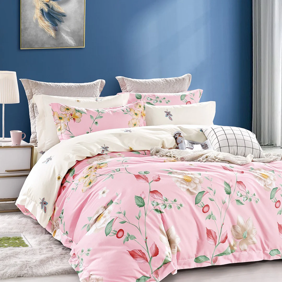 PINK BERRY COTTON PRINTED DUVET COVER SET