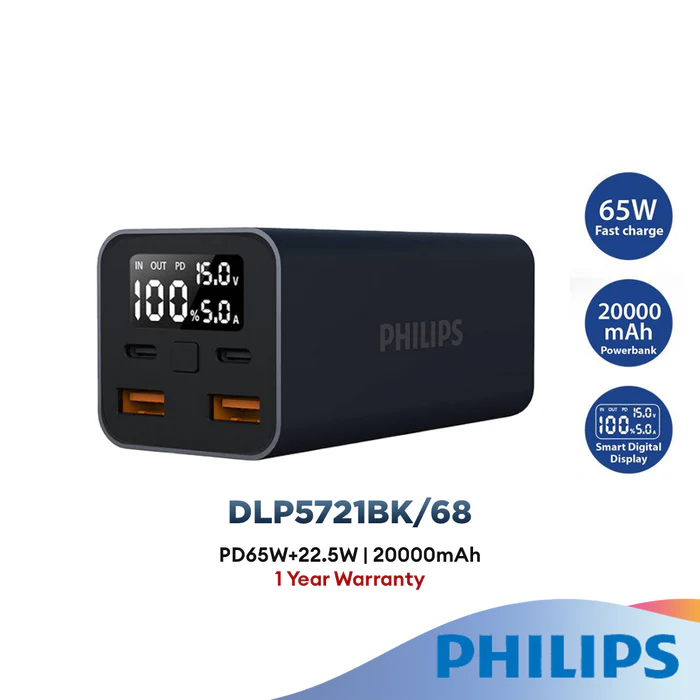 Philips 65W 20000mAh Smart Digital Display Powerbank DLP5721BK