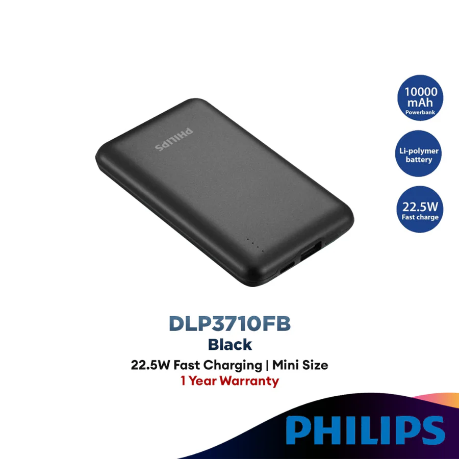Philips 10000mAh Powerbank Super Mini USB | 22.5W Fast Charging (DLP3710FB/97)
