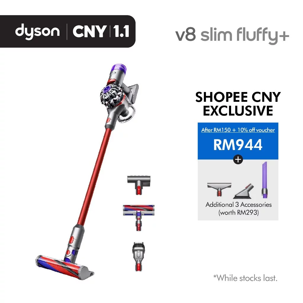 Dyson V8 Slim Fluffy Cordless Vacuum Cleaner Lightweight Powerful suction Clean all floor types Vakum Lantai