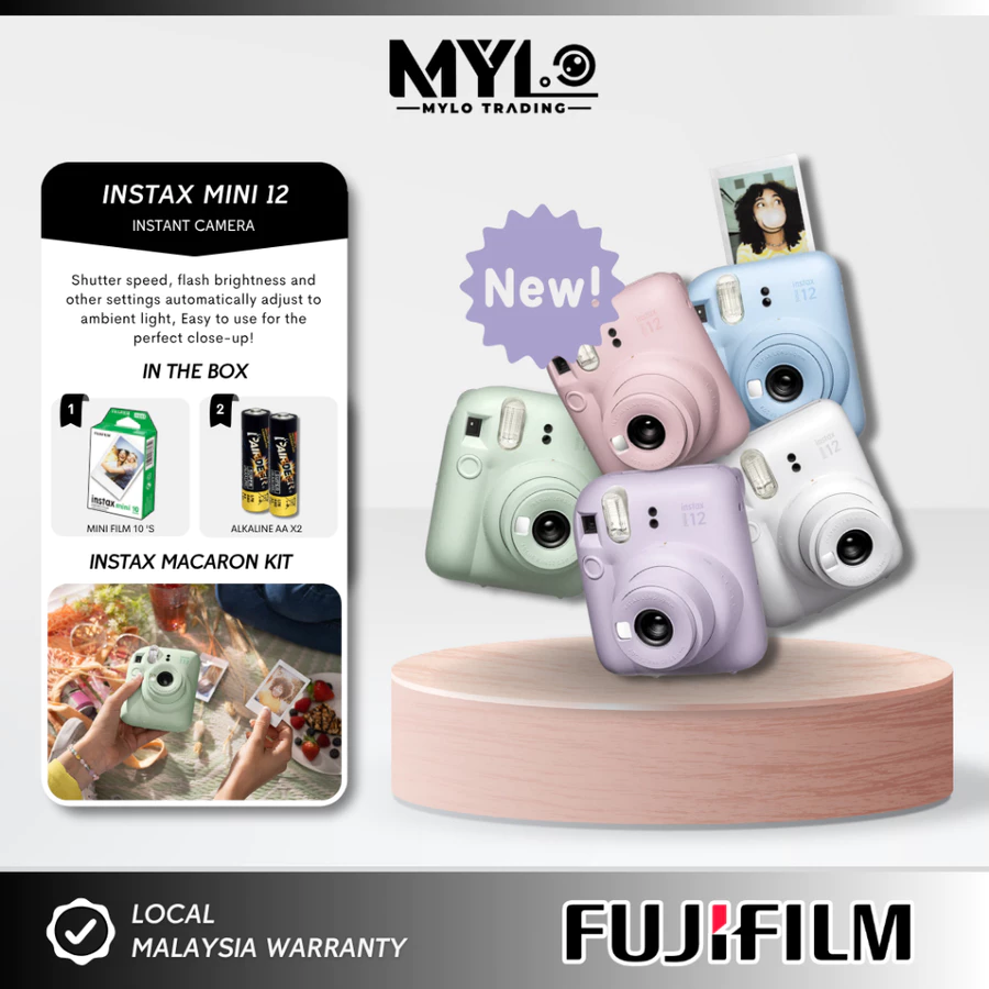 (READY-STOCK) Fujifilm Instax Mini 12 Instant Camera Macaron Kit Fuji Malaysia Warranty Butterbear MelloBuddies