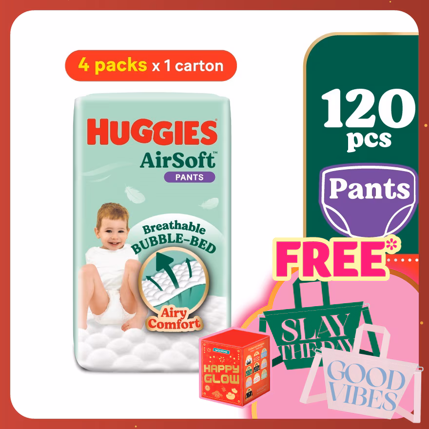 Huggies Airsoft Pants Diapers XL 30s (4 Packs) - Breathable and Soft Diapers for Baby