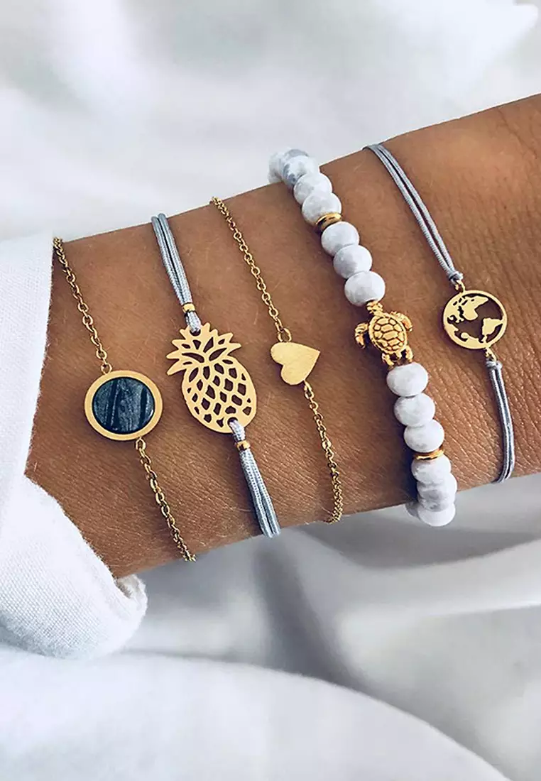 Bohemian 5-Piece Charm Bead Bracelet Set - 265