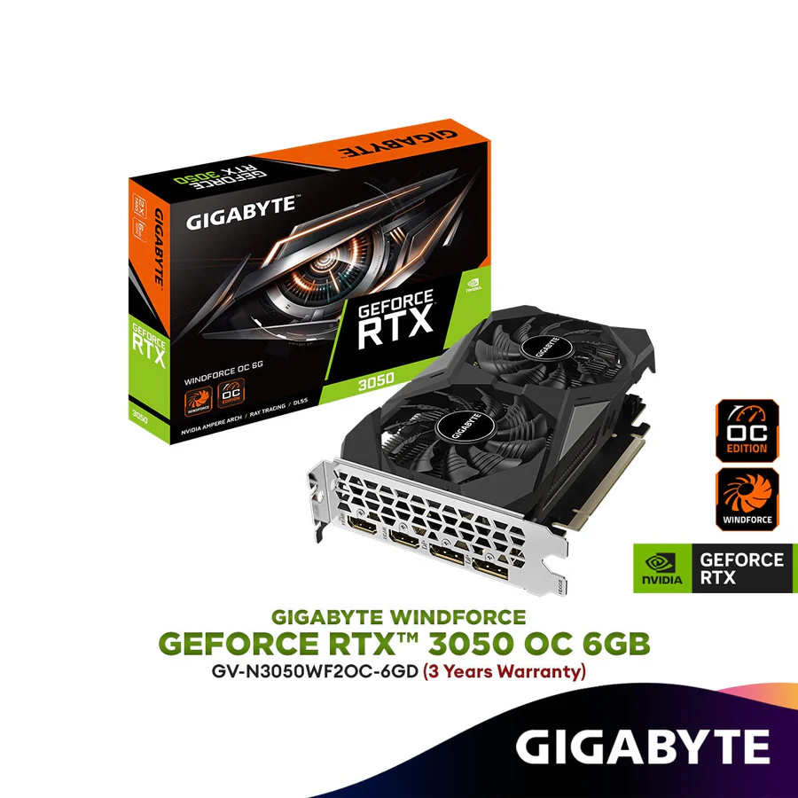 GIGABYTE GeForce RTX 3050 WINDFORCE OC 6GB GDDR6 Graphics Card (GV-N3050WF2OC-6GD)GIGABYTE GeForce RTX 3050 WINDFORCE OC 6GB GDDR6 Graphics 