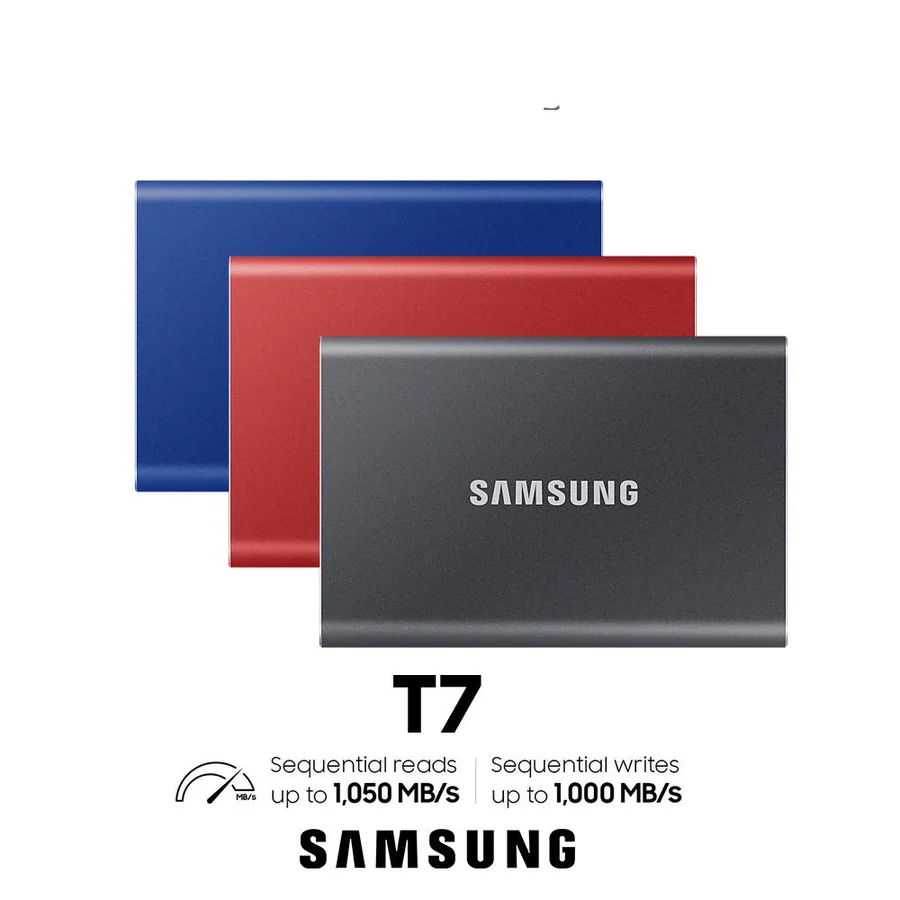 Samsung T7 USB 3.2 Type-C Gen 2 10Gbps External Portable 1TB SSD - Blue/Grey/Red