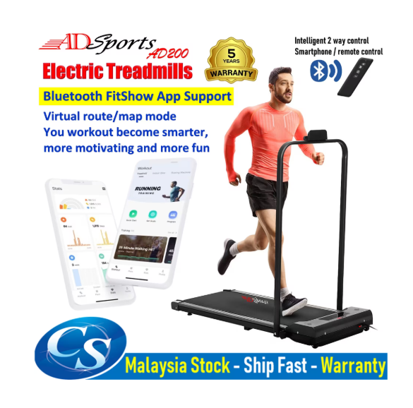 ADSPORTS Walking Running Treadmill Foldable Speed 1-8km/h Electric Treadmill Fitness Indoor Exercise Mesin Lari Ad200 Luxury Adsports